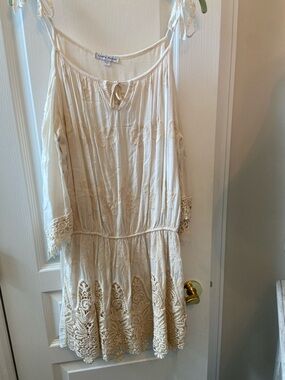 Tempo Paris Cream Crochet-Trim Boho Midi Dress
